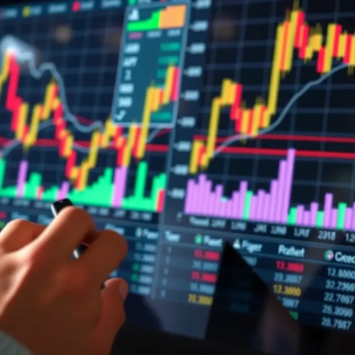 Illustration of a financial market chart with indicators showing trading analysis