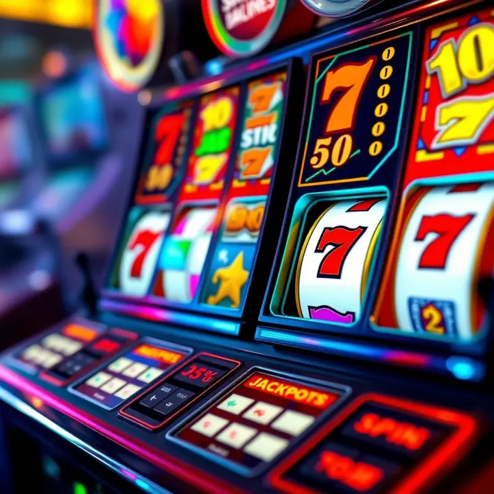 Colorful slot machine reels displaying various classic symbols and jackpots