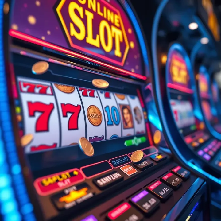 Online slot machine interface showing virtual coins and spinning reels on screen