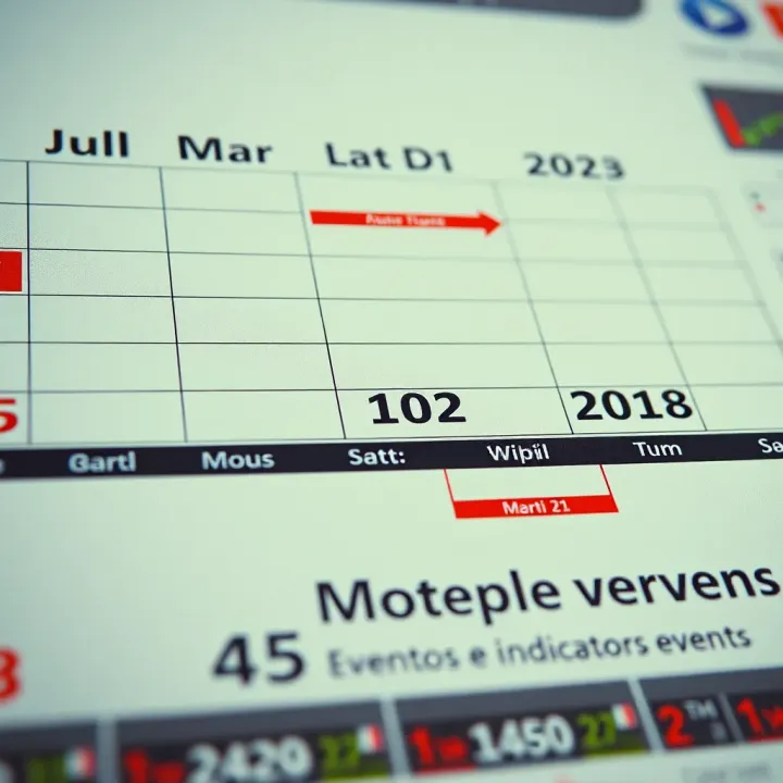 Financial calendar with dates and economic event icons representing market activity
