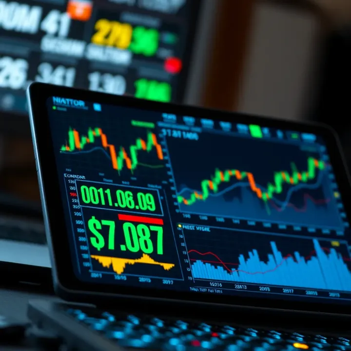 Financial charts and economic calendar on a digital device highlighting key market indicators