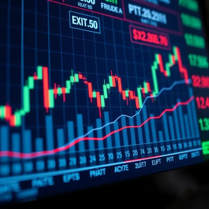 Chart showing fluctuating binary options trade values with highlighted entry and exit points