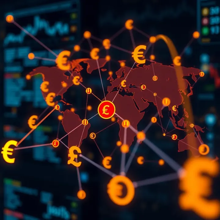 Global currency symbols interconnected representing the international Forex market