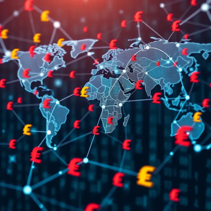 Global currency exchange symbols connected in a network