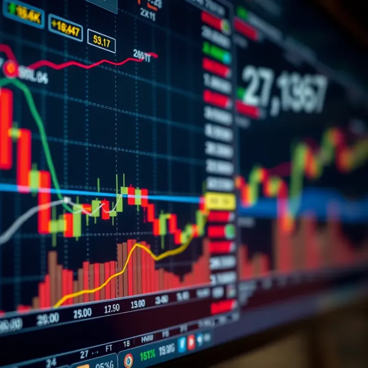 Currency Price Movements and Technical Indicators in Forex Trading Forex trading chart showing currency price fluctuations with technical indicators