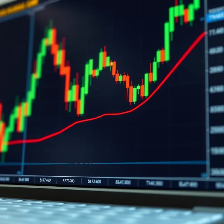 Candlestick chart showing upward trend and support resistance levels in binary options trading