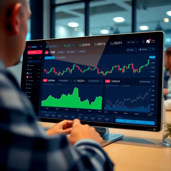 Dashboard of investment platform showing demo account interface with charts and trading options