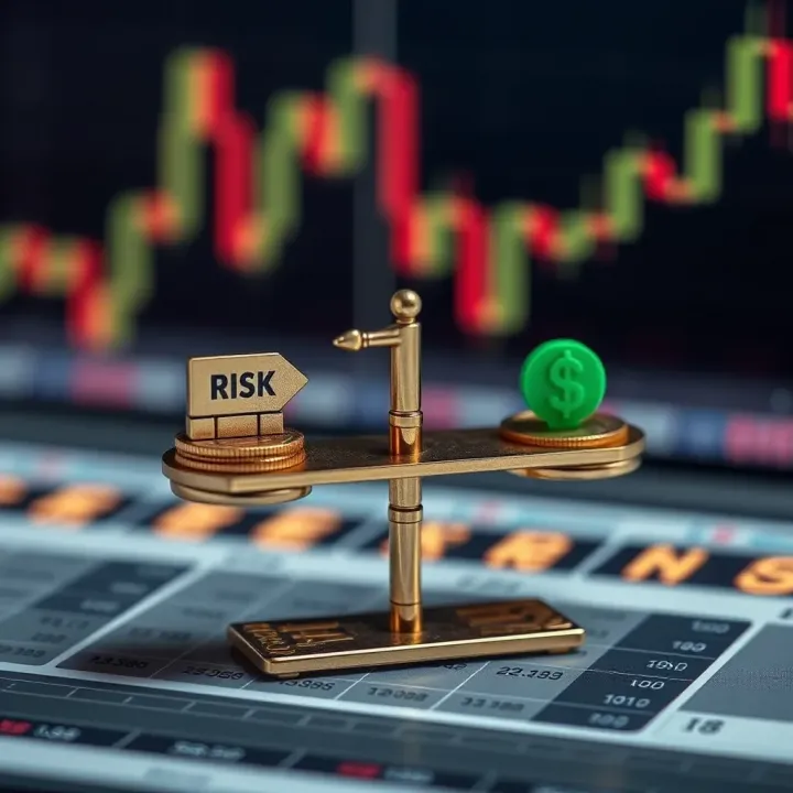 Illustration of a financial chart with risk and strategy icons representing investment decision making