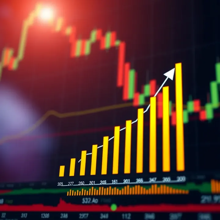 Graph highlighting effectiveness of key binary options indicators with trading chart background