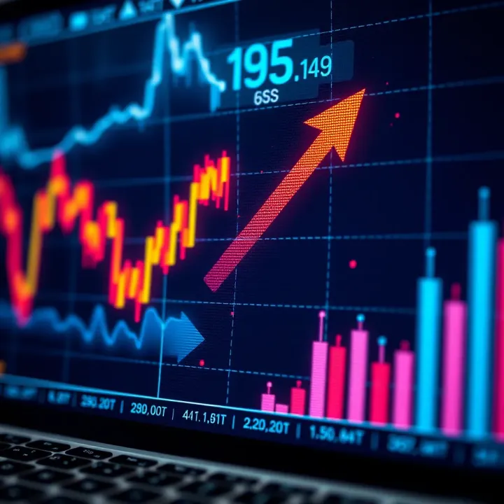 Graph showing binary options trading trends with upward and downward arrows