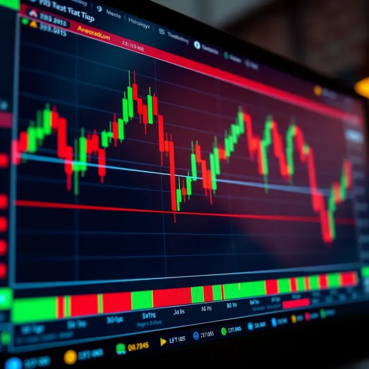 Graph showing fluctuating stock prices with candlestick patterns on a digital trading platform