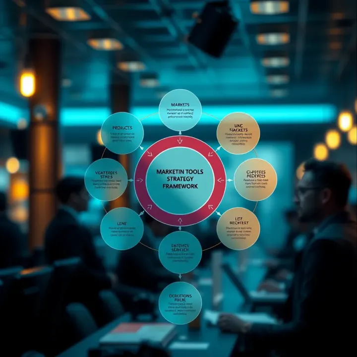Diagram showcasing various market analysis tools and strategic decision-making steps