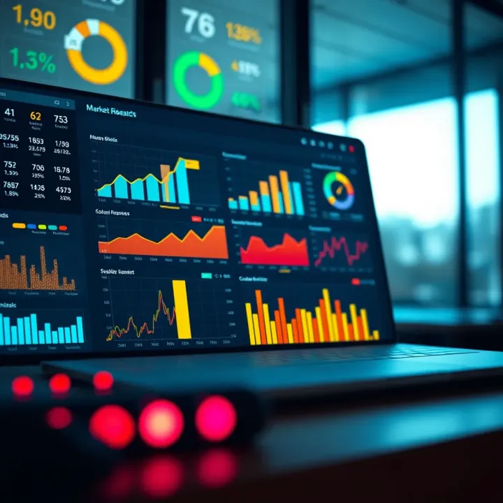 Dashboard displaying various market research data and analytics