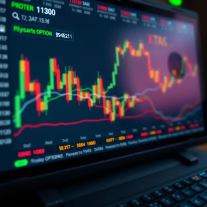 Graph showing binary options trading platform interface with charts and options