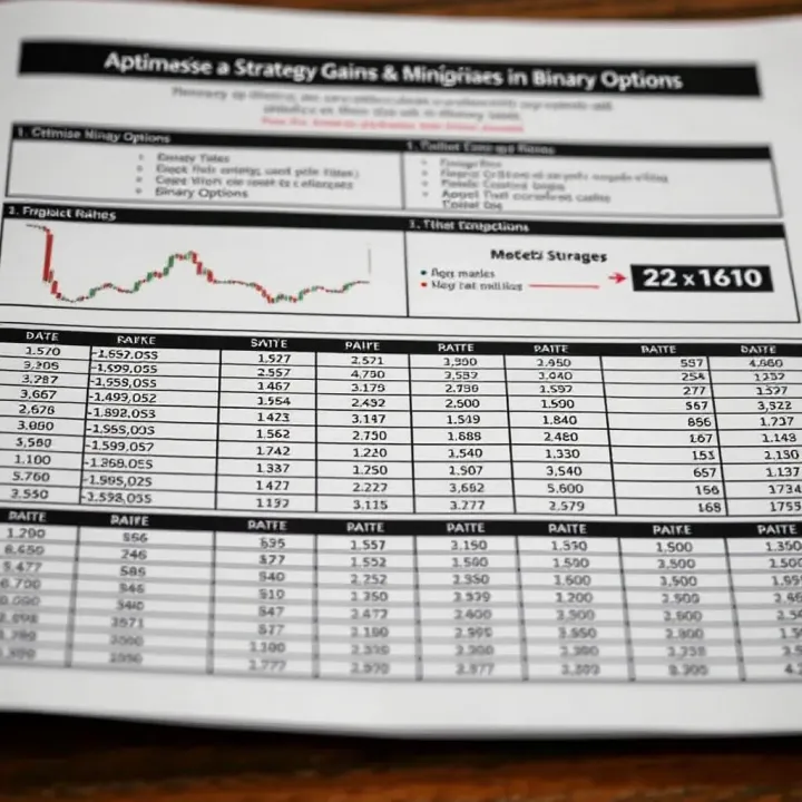 Strategies for Optimizing Gains and Minimizing Risks in Binary Options Diagram illustrating strategies to optimize gains and reduce risks in binary options with organized data tables