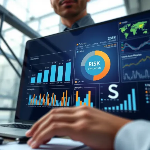 Conceptual graphic of organizational risk evaluation using charts and data analysis tools