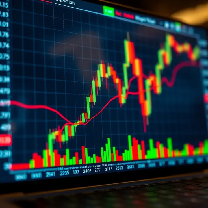 Graph showing price movements on a candlestick chart illustrating price action technique