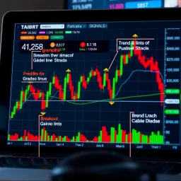 Annotated trading chart highlighting examples of graphical price action signals with trend lines and breakout points