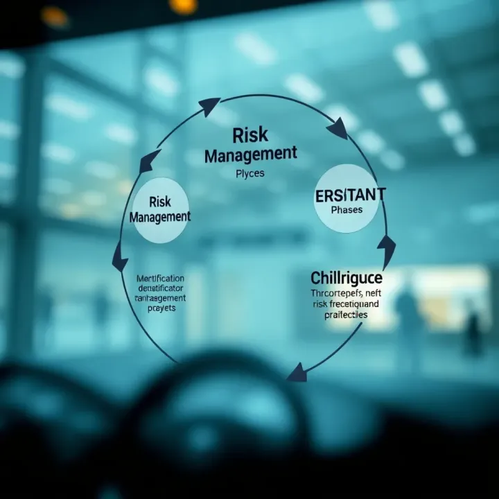 Diagram showing risk management cycle with identification, assessment, and mitigation phases