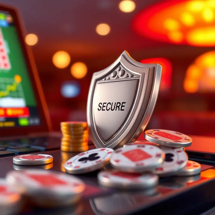 Safe and Risk-Free Play Using Demo Account Illustration of secure online gaming with virtual tokens and a shield symbolizing safe practice