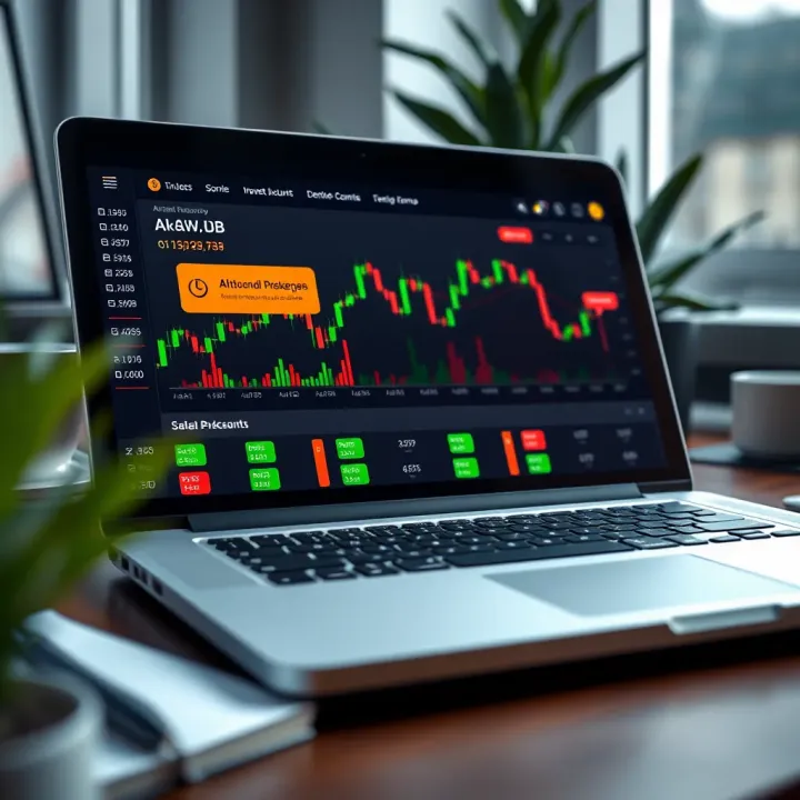 Conceptual representation of safe investment practice through a demo account on a laptop screen with financial graphs and risk-free tags