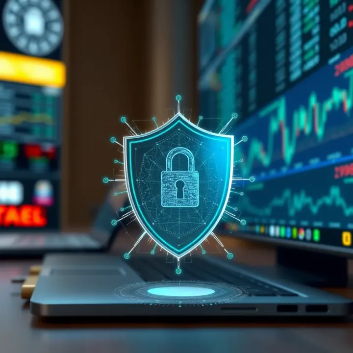 Conceptual illustration of a secure digital shield protecting investment data in binary options trading