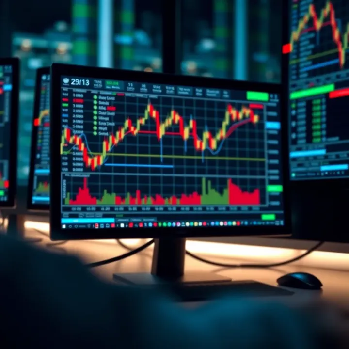 Illustration of a computer screen displaying simulated investment operations