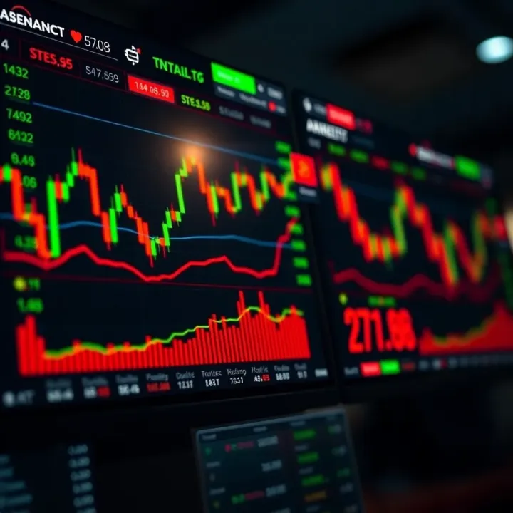 Interface of a stock trading demo account with charts and market data