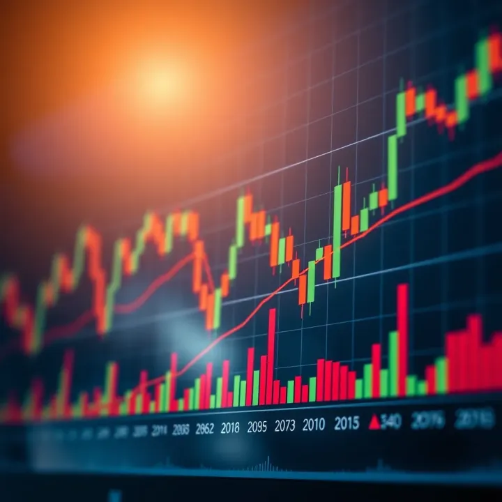 Chart displaying candlestick patterns and volume indicators used in short-term trading