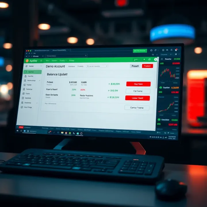 Demo Account Reset Options in Trading Platforms Trading platform screen showing demo account reset options and balance update