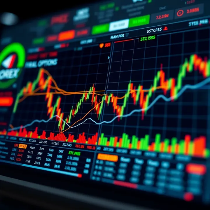 Graph comparing Forex currency trading with binary options trading showing market behavior and trade outcomes