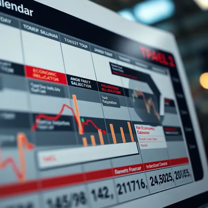 Visual representation of an economic calendar highlighting key economic indicators and their release dates