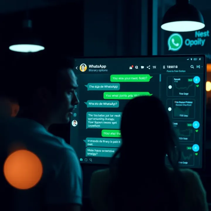 WhatsApp chat interface showcasing active discussion about binary options strategies